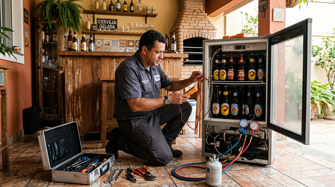 Recarga de gás refrigerante em cervejeira em atendimento em Cancelli, Cascavel‑PR