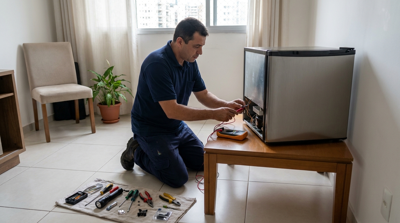 Técnico de conserto de frigobar em residência no Interlagos, Cascavel‑PR